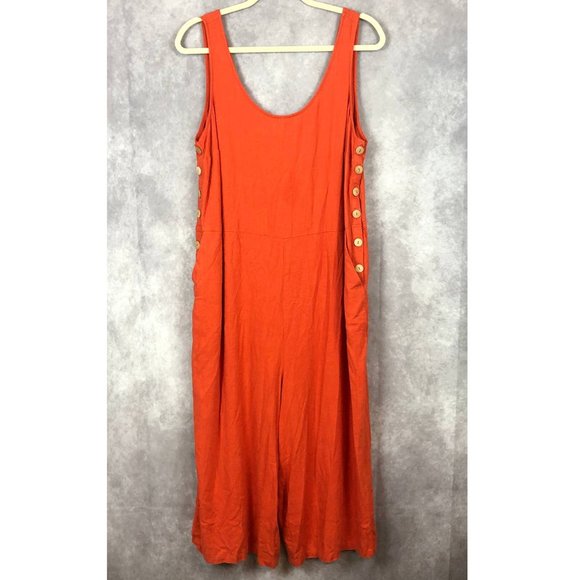 Modcloth Pants - ModCloth Elated All Over Orange Jumpsuit Cropped Wide Leg Side Button Pockets 4X